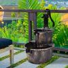 Giantex Water Fountain Outdoor, 2-Tier Barrel Cascading Waterfall Fountain with Electric Pump for Garden Patio Deck Backyard Decor, Rustic Freestanding Water Feature