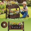 Giantex Wooden Wagon Planter Box, 2-Tier Garden Planter with Drainage Holes for Flowers Herbs Vegetables, Indoor Outdoor Decorative Planter Container for Patio Garden Balcony (1)(1)
