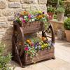 Giantex Wooden Wagon Planter Box, 2-Tier Garden Planter with Drainage Holes for Flowers Herbs Vegetables, Indoor Outdoor Decorative Planter Container for Patio Garden Balcony (1)(2)