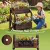 Giantex Wooden Wagon Planter Box, 2-Tier Garden Planter with Drainage Holes for Flowers Herbs Vegetables, Indoor Outdoor Decorative Planter Container for Patio Garden Balcony (1)(2)