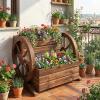 Giantex Wooden Wagon Planter Box, Garden Planter with Drainage Holes & Wheels for Flowers Herbs Vegetables, Indoor Outdoor Decorative Flower Cart for Patio Garden Balcony (1)(2)