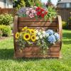 Giantex Wooden Wagon Planter Box, Garden Planter with Drainage Holes & Wheels for Flowers Herbs Vegetables, Indoor Outdoor Decorative Flower Cart for Patio Garden Balcony (1)(2)