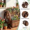 Giantex Wooden Wagon Planter Box, Garden Planter with Drainage Holes & Wheels for Flowers Herbs Vegetables, Indoor Outdoor Decorative Flower Cart for Patio Garden Balcony (1)(2)