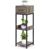 Giantex 3 Tier Tall Plant Stand Indoor, 36 Inch Corner Plant Holder with Drawer & Metal Frame, Modern Plant Shelf for Multiple Flower Pots, Square Plant Tables for Balcony, Living room, 1 Pack(Grey-Top Drawer)
