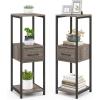 Giantex 3 Tier Tall Plant Stand Indoor, 36 Inch Corner Plant Holder with Drawer & Metal Frame, Modern Plant Shelf for Multiple Flower Pots, Square Plant Tables for Balcony, Living room, 1 Pack(Grey-middle Drawer)