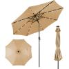 Giantex 9ft/10ft Outdoor Patio umbrella with Solar Lights, Table Market Umbrella with Crank and Push-button Tilt System, Solar LED Lighted Patio Umbrella for Backyard Deck Pool Beach(Beige)