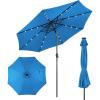 Giantex 9ft/10ft Outdoor Patio umbrella with Solar Lights, Table Market Umbrella with Crank and Push-button Tilt System, Solar LED Lighted Patio Umbrella for Backyard Deck Pool Beach(Blue)