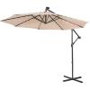 Giantex Patio Umbrella 10 Ft, Pool Umbrellas with 32 LED Lights Solar Powered Offset Umbrella, 8 Ribs Cantilever Umbrella with Tilting Adjustment, Heavy-Duty Outdoor Umbrellas(Beige)