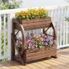 Giantex Wooden Wagon Planter Box, 2-Tier Garden Planter with Drainage Holes for Flowers Herbs Vegetables, Indoor Outdoor Decorative Planter Container for Patio Garden Balcony (1)(1)
