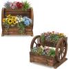 Giantex Wooden Wagon Planter Box, Garden Planter with Drainage Holes & Wheels for Flowers Herbs Vegetables, Indoor Outdoor Decorative Flower Cart for Patio Garden Balcony (1)(2)