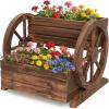 Giantex Wooden Wagon Planter Box, Garden Planter with Drainage Holes & Wheels for Flowers Herbs Vegetables, Indoor Outdoor Decorative Flower Cart for Patio Garden Balcony (1)(1)