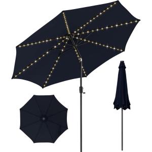 Giantex 10 ft Patio Umbrella with 112 Solar Meteor Shower Lights, Outdoor Table Market Umbrellas with 8 Ribs, Tilt Adjustment, Crank Handle, for Backyard Garden Lawn Poolside(Navy)