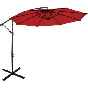 Giantex 10FT Patio Offset Umbrella, 8 Ribs Cantilever Umbrella Outdoor w/Crank, Cross Base, Tilt Adjustment, Large Hanging Market Umbrella for Poolside, Yard, Lawn, Garden(Burgundy)