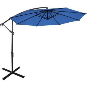 Giantex 10FT Patio Offset Umbrella, 8 Ribs Cantilever Umbrella Outdoor w/Crank, Cross Base, Tilt Adjustment, Large Hanging Market Umbrella for Poolside, Yard, Lawn, Garden(Navy)