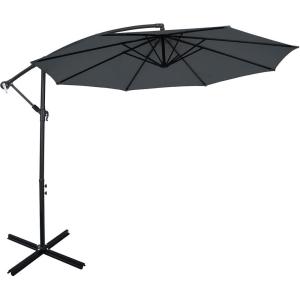 Giantex 10FT Patio Offset Umbrella, 8 Ribs Cantilever Umbrella Outdoor w/Crank, Cross Base, Tilt Adjustment, Large Hanging Market Umbrella for Poolside, Yard, Lawn, Garden(Gray)