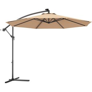 Giantex 10ft Offset Patio Umbrella with Cross Base, Tan, Polyester Fabric, 96% Sunlight Protection(Beige)