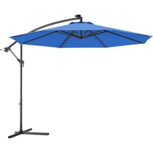 Giantex 10ft Offset Patio Umbrella with Cross Base, Tan, Polyester Fabric, 96% Sunlight Protection(Blue)