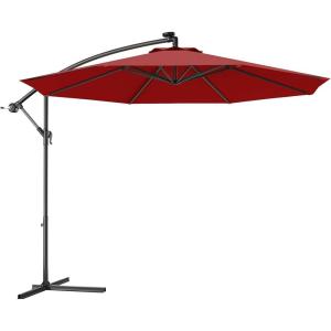 Giantex 10ft Offset Patio Umbrella with Cross Base, Tan, Polyester Fabric, 96% Sunlight Protection(Burgundy)
