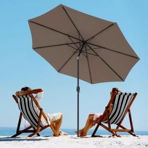 Giantex 10ft Outdoor Patio Umbrella, Market Table Umbrella with Tilt Adjustment and Crank, 180G Polyester, Garden Canopy for Deck Backyard Pool Indoor Outdoor (Blue)(Tan)