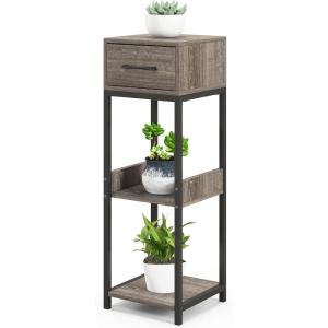 Giantex 3 Tier Tall Plant Stand Indoor, 36 Inch Corner Plant Holder with Drawer & Metal Frame, Modern Plant Shelf for Multiple Flower Pots, Square Plant Tables for Balcony, Living room, 1 Pack(Grey-Top Drawer)