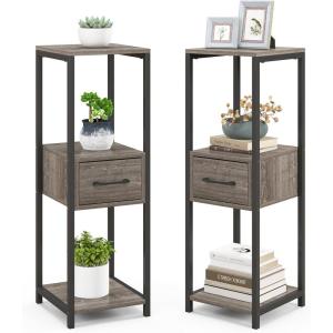 Giantex 3 Tier Tall Plant Stand Indoor, 36 Inch Corner Plant Holder with Drawer & Metal Frame, Modern Plant Shelf for Multiple Flower Pots, Square Plant Tables for Balcony, Living room, 1 Pack(Grey-middle Drawer)