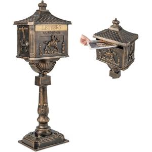 Giantex Cast Aluminum Mailbox with Post – Locking Residential Mailboxes for Outside with Keys, Baffle Door, Expansion Bolts, Address Panel, In-Ground Rust-Proof Large Security Postal Mailbox (Black)(Bronze)