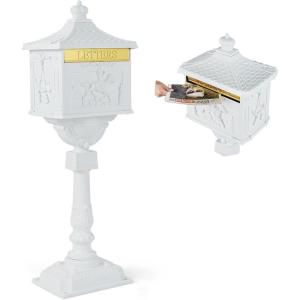 Giantex Cast Aluminum Mailbox with Post – Locking Residential Mailboxes for Outside with Keys, Baffle Door, Expansion Bolts, Address Panel, In-Ground Rust-Proof Large Security Postal Mailbox (Black)(White)