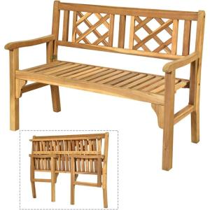 Giantex Outdoor Wooden Garden Bench – 2-Person Acacia Wood Loveseat with Armrests, Backrest, 800lbs Capacity, Patio Park Bench for Backyard, Front Porch Bench (Non-Foldable)(Foldable)