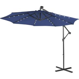 Giantex Patio Umbrella 10 Ft, Pool Umbrellas with 32 LED Lights Solar Powered Offset Umbrella, 8 Ribs Cantilever Umbrella with Tilting Adjustment, Heavy-Duty Outdoor Umbrellas(Navy)