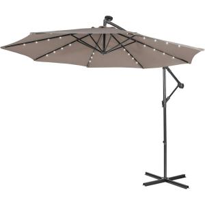 Giantex Patio Umbrella 10 Ft, Pool Umbrellas with 32 LED Lights Solar Powered Offset Umbrella, 8 Ribs Cantilever Umbrella with Tilting Adjustment, Heavy-Duty Outdoor Umbrellas(Tan)