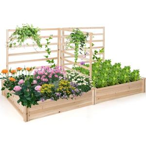 Giantex Raised Garden Bed with Trellis, 93″ L x 25″ W x 40″ H, Wood Planter Box for Vegetables Flowers Herbs Fruits Climbing Plants Cucumber, Easy Assembly, Outdoor Rectangular Floor Gardening Beds(88″x45″x43″)