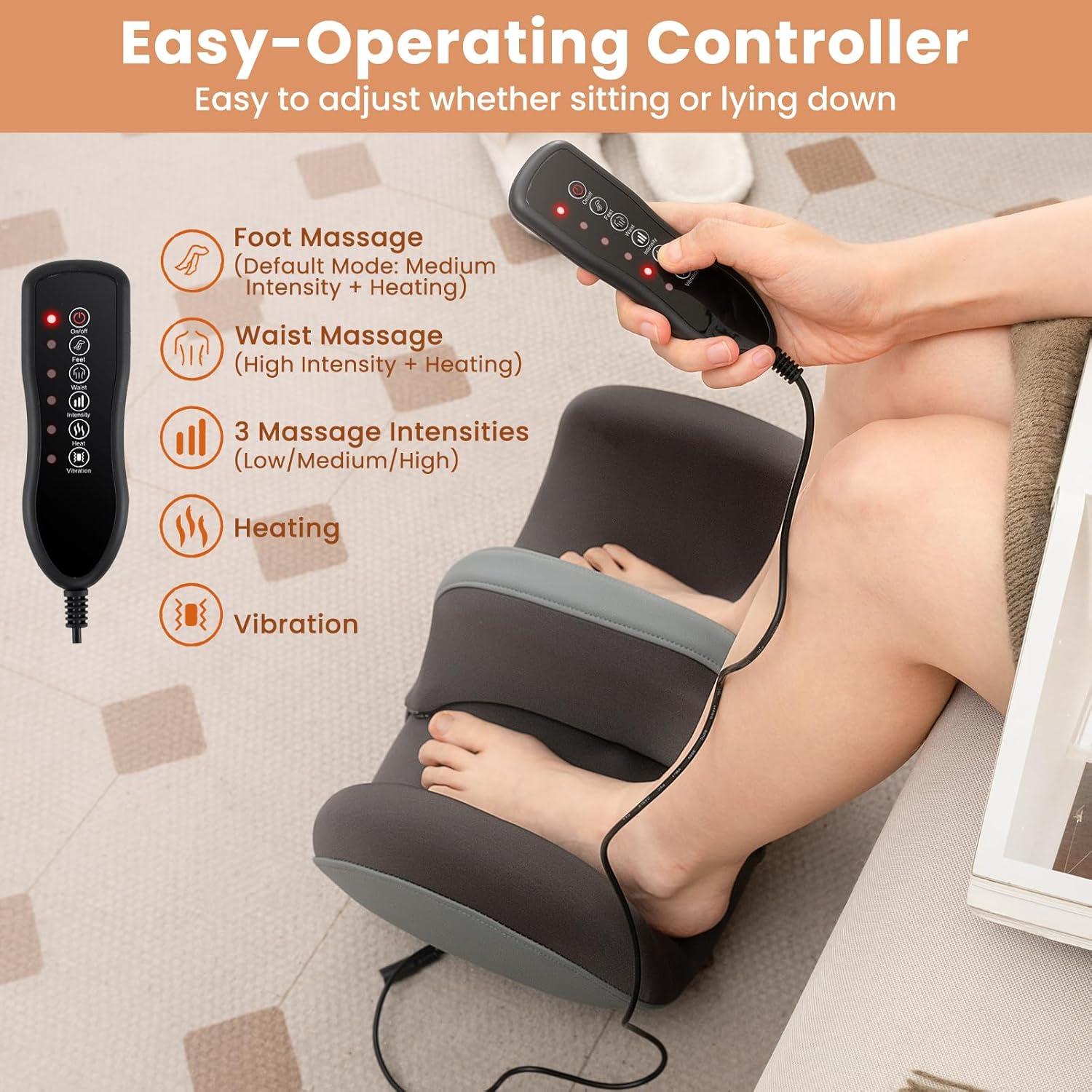 image:imageGiantex Foot Massager with Heat Calf Massager with 3 Massage Intensity Vibration Detachable Middle Sponge Shiatsu Kneading Electric Massager for Thigh Arm Waist Relax Gifts for WomenMen GreyGrey