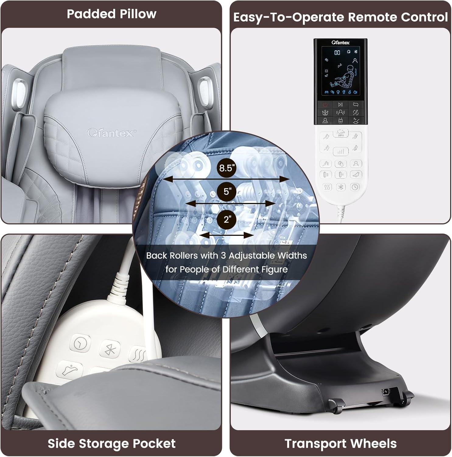 image:imageGiantex Full Body Massage Chair Zero Gravity Recliner Chair with SL Track Airbags Foot Rollers Shoulder Detection Heating Bluetooth 12 Modes Voice Control AssemblyFreeGrey