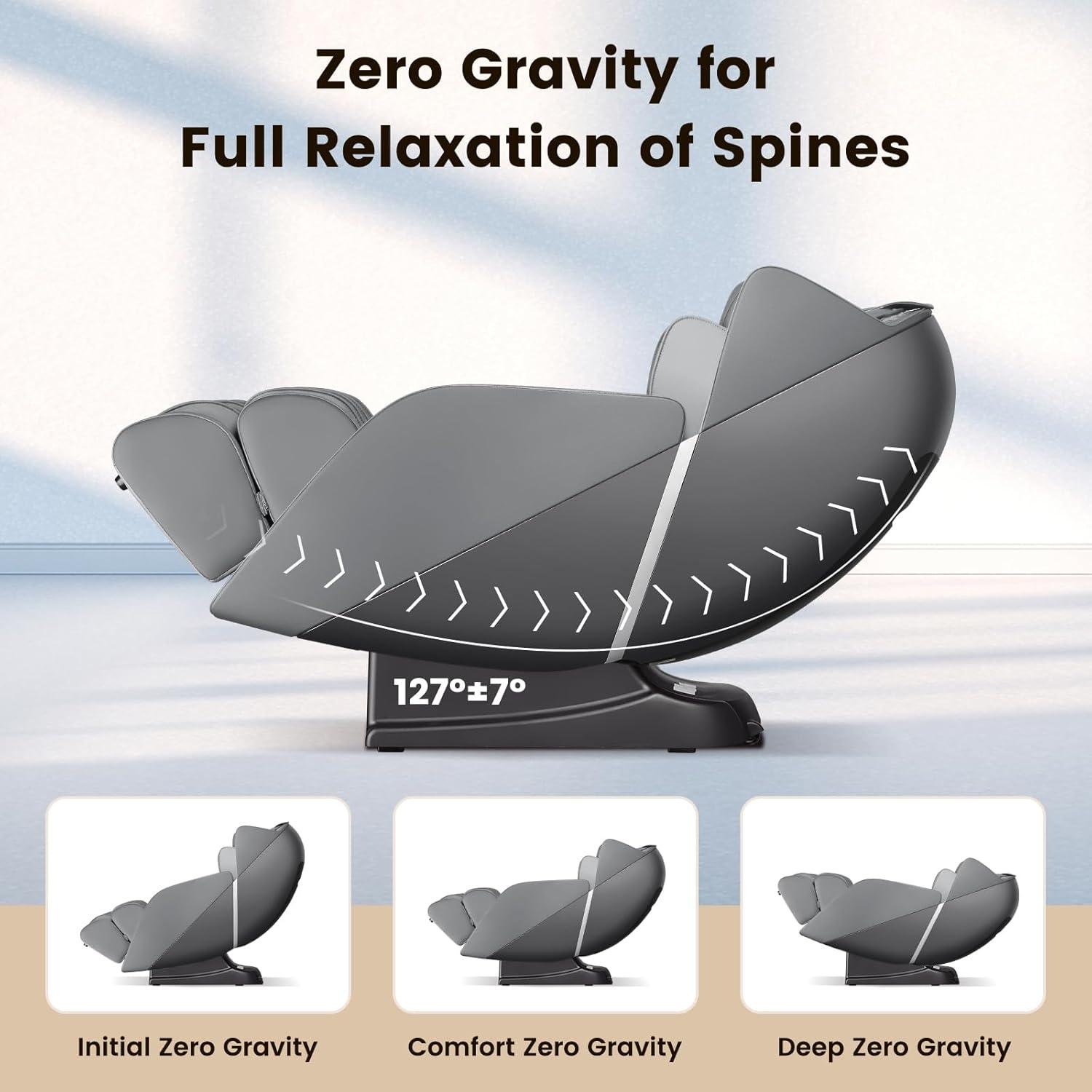 image:imageGiantex Full Body Massage Chair Zero Gravity Recliner Chair with SL Track Airbags Foot Rollers Shoulder Detection Heating Bluetooth 12 Modes Voice Control AssemblyFreeGrey