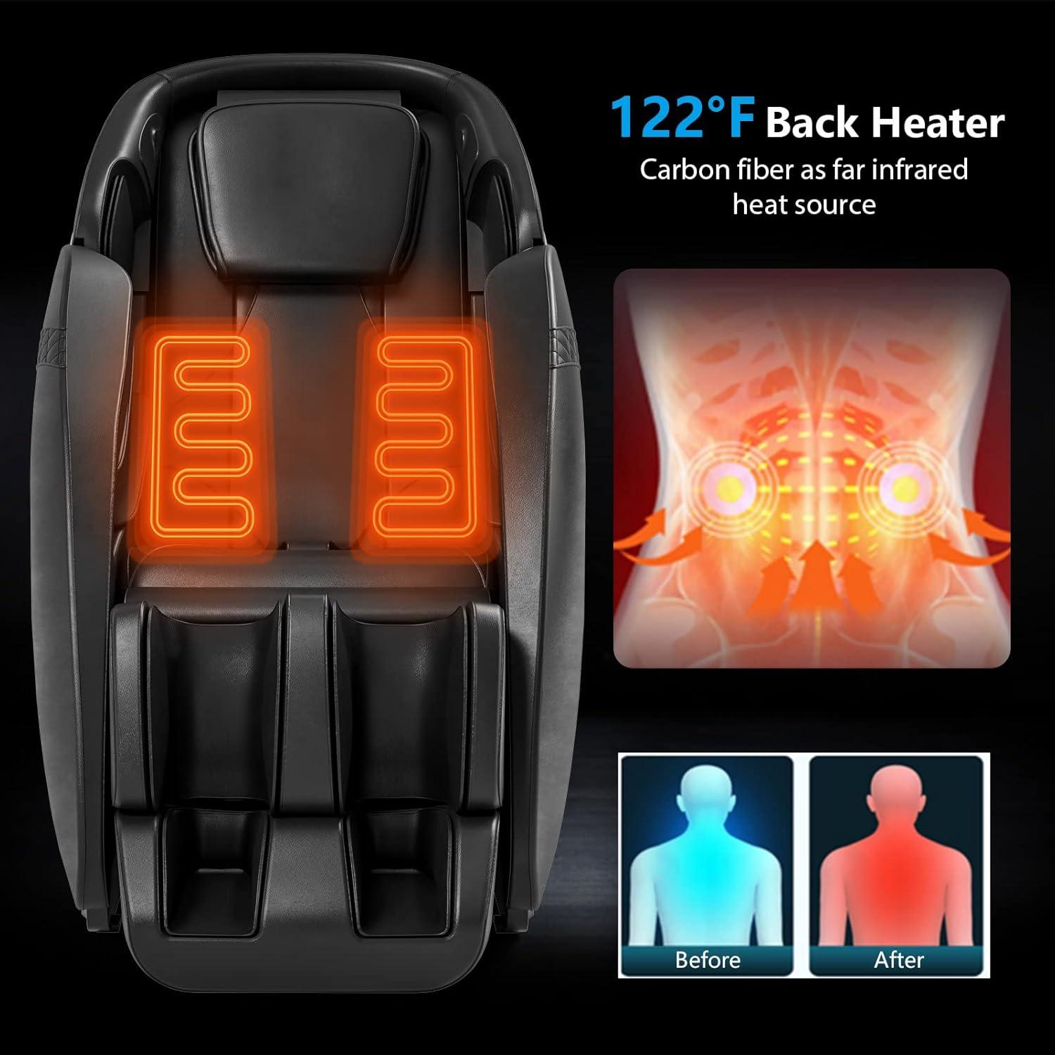 image:imageGiantex Full Body Massage Chair Zero Gravity SL Track Massage Recliner with Negative Ion Generator Auto Shoulder Detector USB Chargeing Airbags Bluetooth Music Player Back Heater BrownBlack