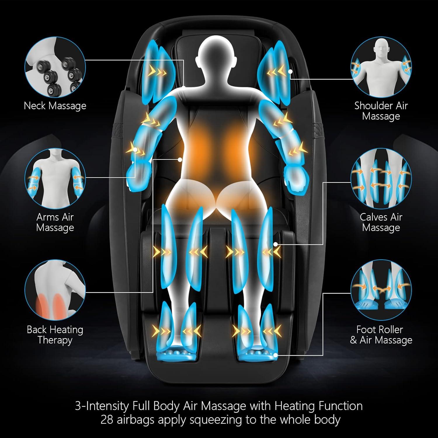 image:imageGiantex Full Body Massage Chair Zero Gravity SL Track Massage Recliner with Negative Ion Generator Auto Shoulder Detector USB Chargeing Airbags Bluetooth Music Player Back Heater BrownBlack