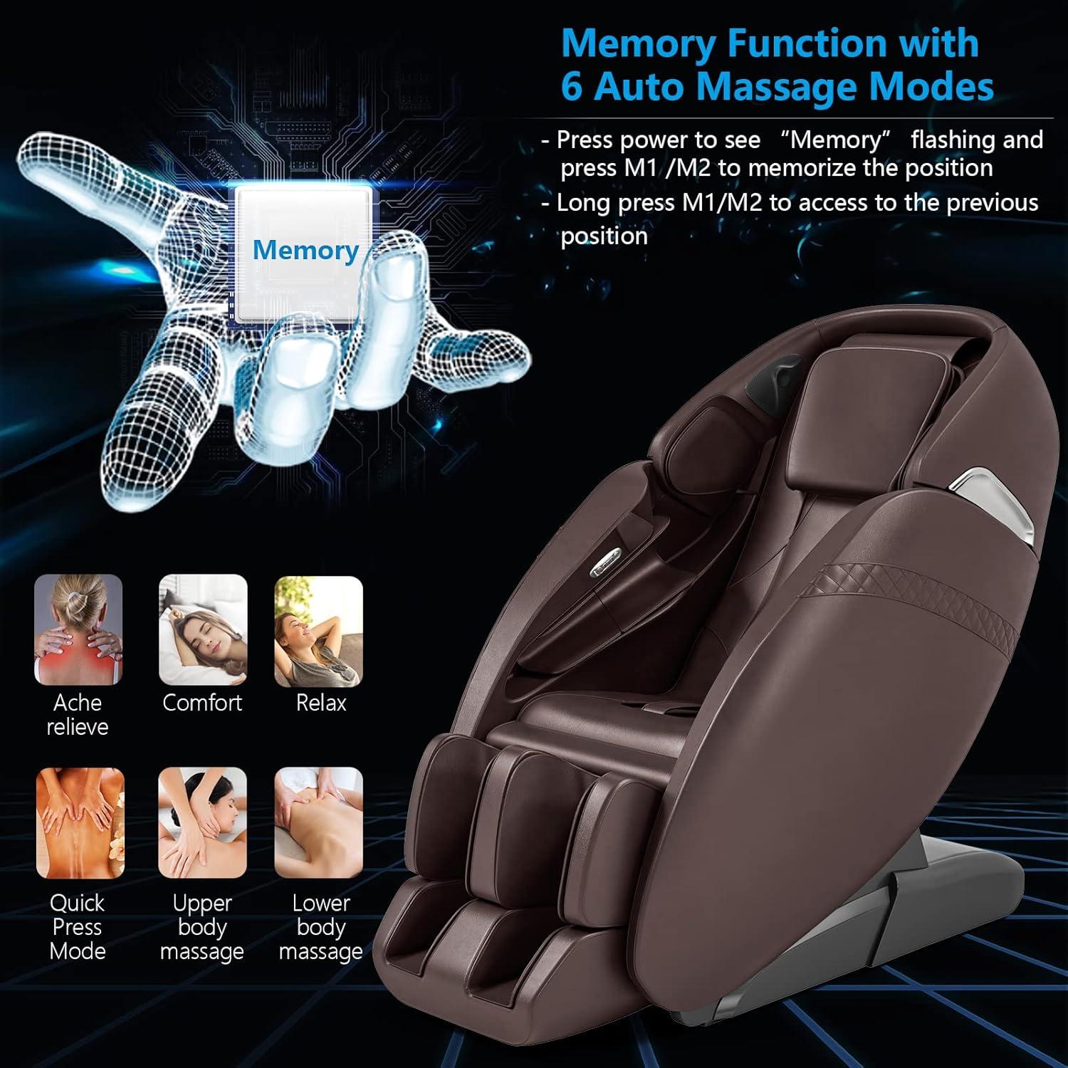 image:imageGiantex Full Body Massage Chair Zero Gravity SL Track Massage Recliner with Negative Ion Generator Auto Shoulder Detector USB Chargeing Airbags Bluetooth Music Player Back Heater BrownBrown