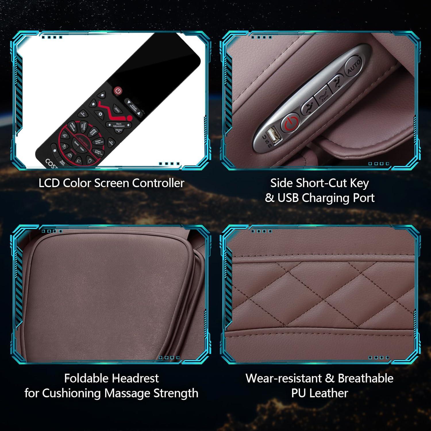 image:imageGiantex Full Body Massage Chair Zero Gravity SL Track Massage Recliner with Negative Ion Generator Auto Shoulder Detector USB Chargeing Airbags Bluetooth Music Player Back Heater BrownBrown