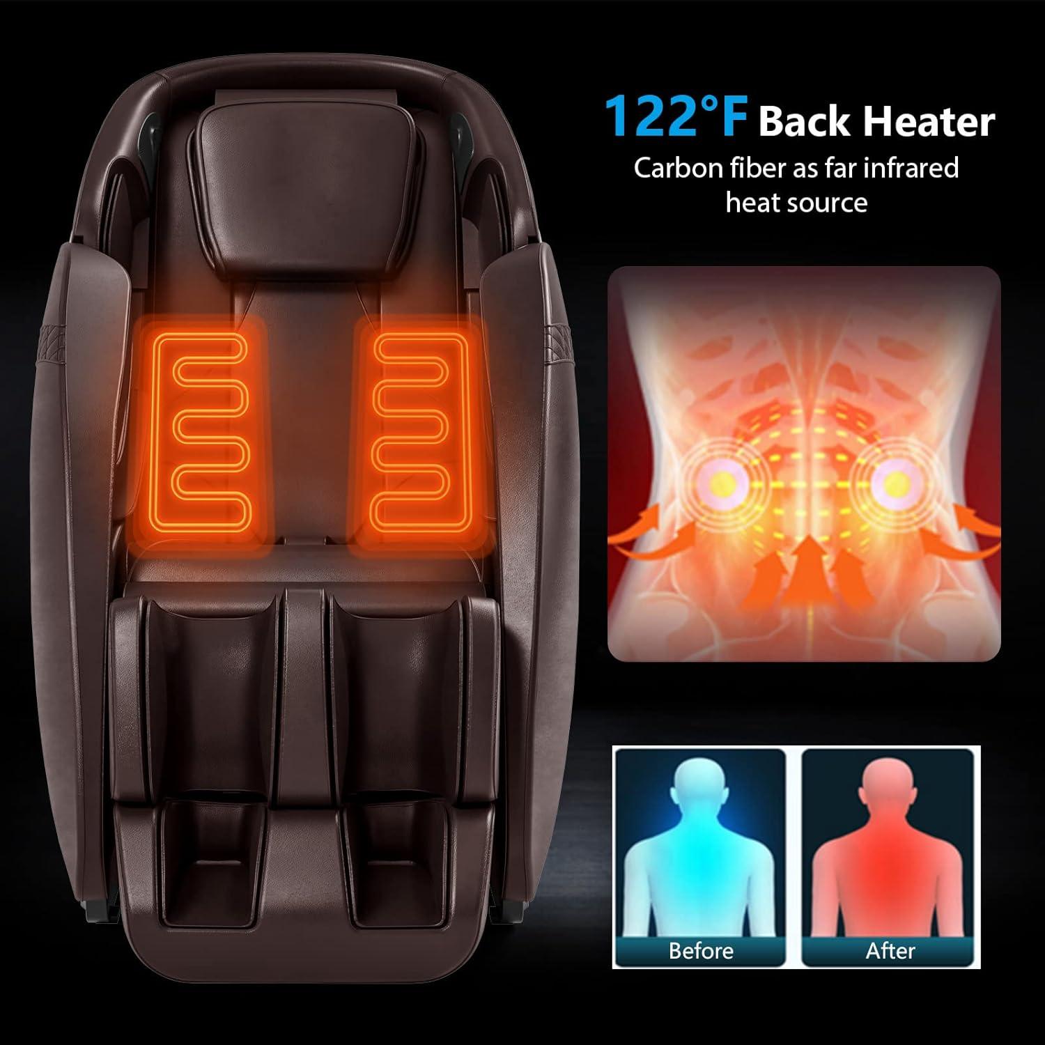 image:imageGiantex Full Body Massage Chair Zero Gravity SL Track Massage Recliner with Negative Ion Generator Auto Shoulder Detector USB Chargeing Airbags Bluetooth Music Player Back Heater BrownBrown