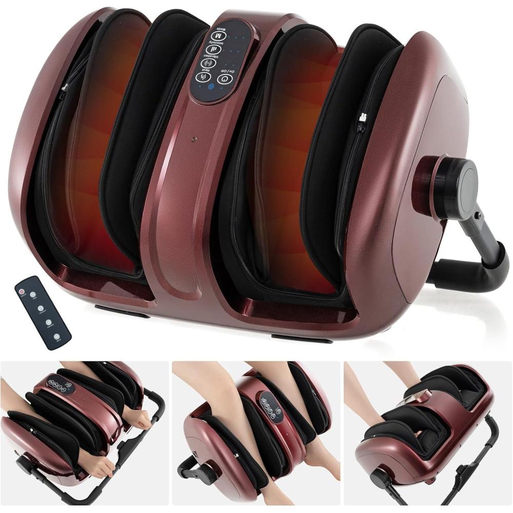 image:imageGiantex Foot Massager with Heat Calf Massager with Remove Control 2 Vibration Options 5 Mode amp 5 Compression Intensity 360Adjustable Stand Shiatsu Foot Massage Machine for Calf Arm Relax GreyRed