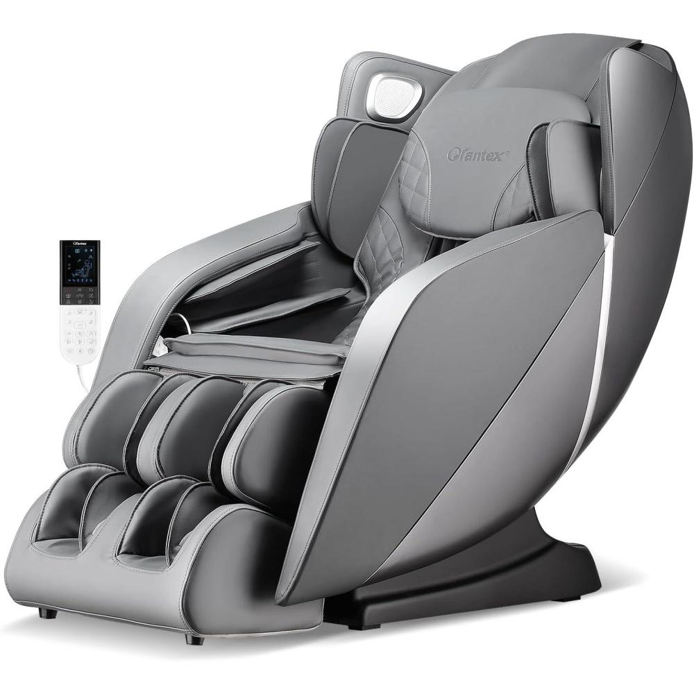 image:imageGiantex Full Body Massage Chair Zero Gravity Recliner Chair with SL Track Airbags Foot Rollers Shoulder Detection Heating Bluetooth 12 Modes Voice Control AssemblyFreeGrey