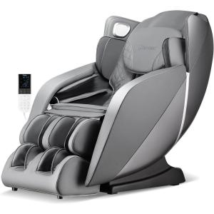 Giantex Full Body Massage Chair, Zero Gravity Recliner Chair with SL Track, Airbags, Foot Rollers, Shoulder Detection, Heating, Bluetooth, 12 Modes, Voice Control, Assembly-Free(Grey)