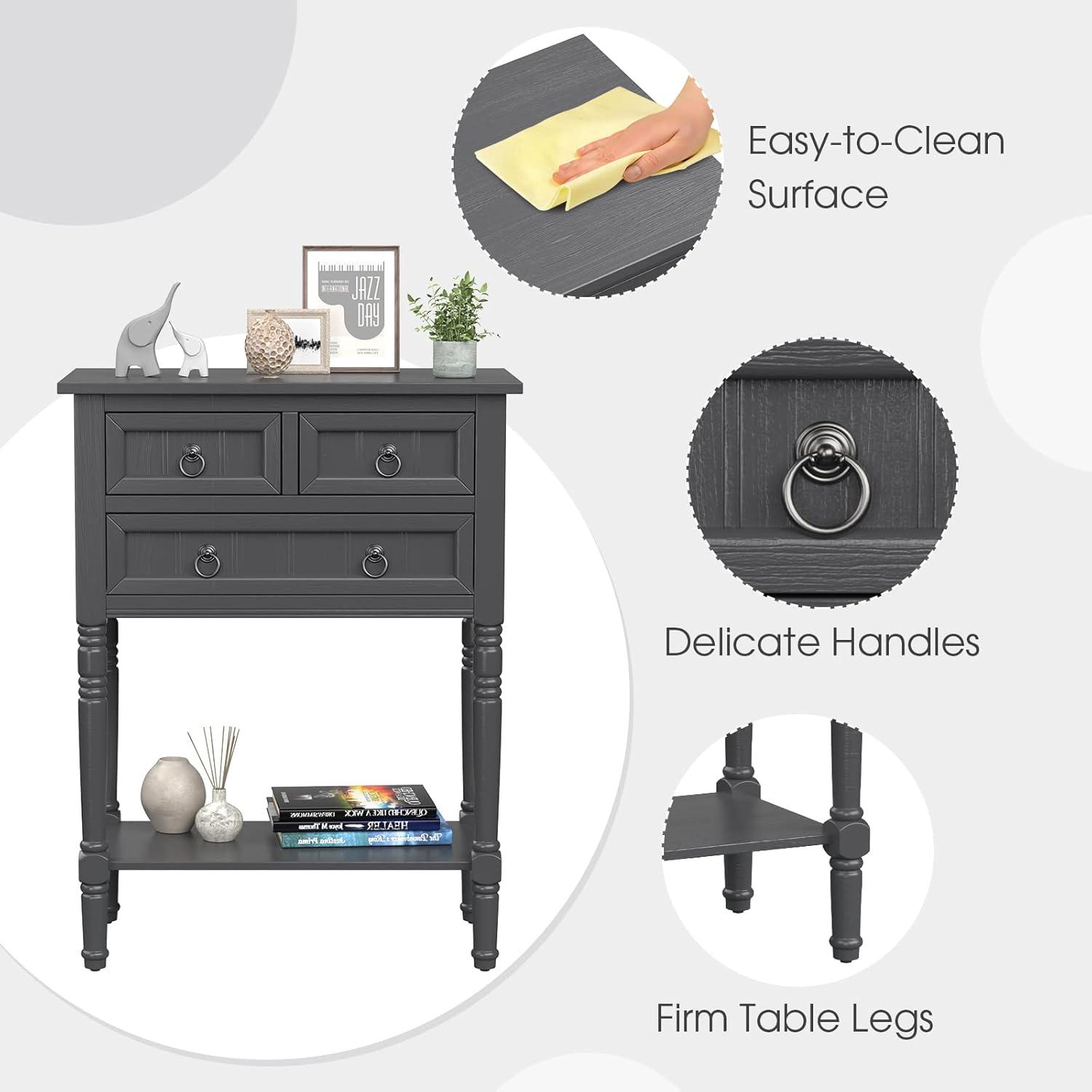 image:imageGiantex Entryway Table with Storage Rustic Small Console Table w 3 Drawers amp Open Bottom Shelf Skinny Wood Console Table Narrow Sofa Side Table for Living Room Foyer Hallway Entry Table BeigeGrey