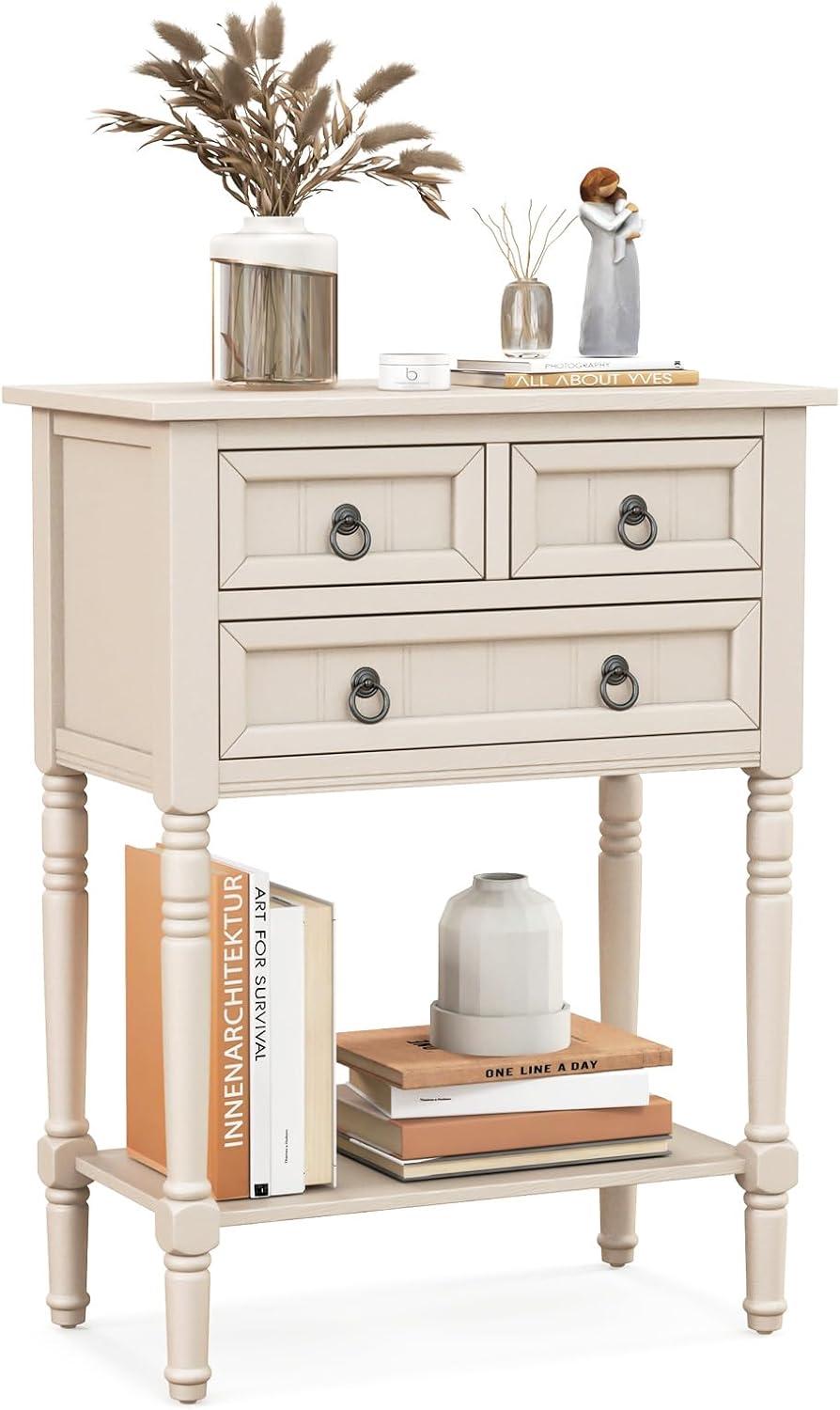 image:imageGiantex Entryway Table with Storage Rustic Small Console Table w 3 Drawers amp Open Bottom Shelf Skinny Wood Console Table Narrow Sofa Side Table for Living Room Foyer Hallway Entry Table BeigeBeige