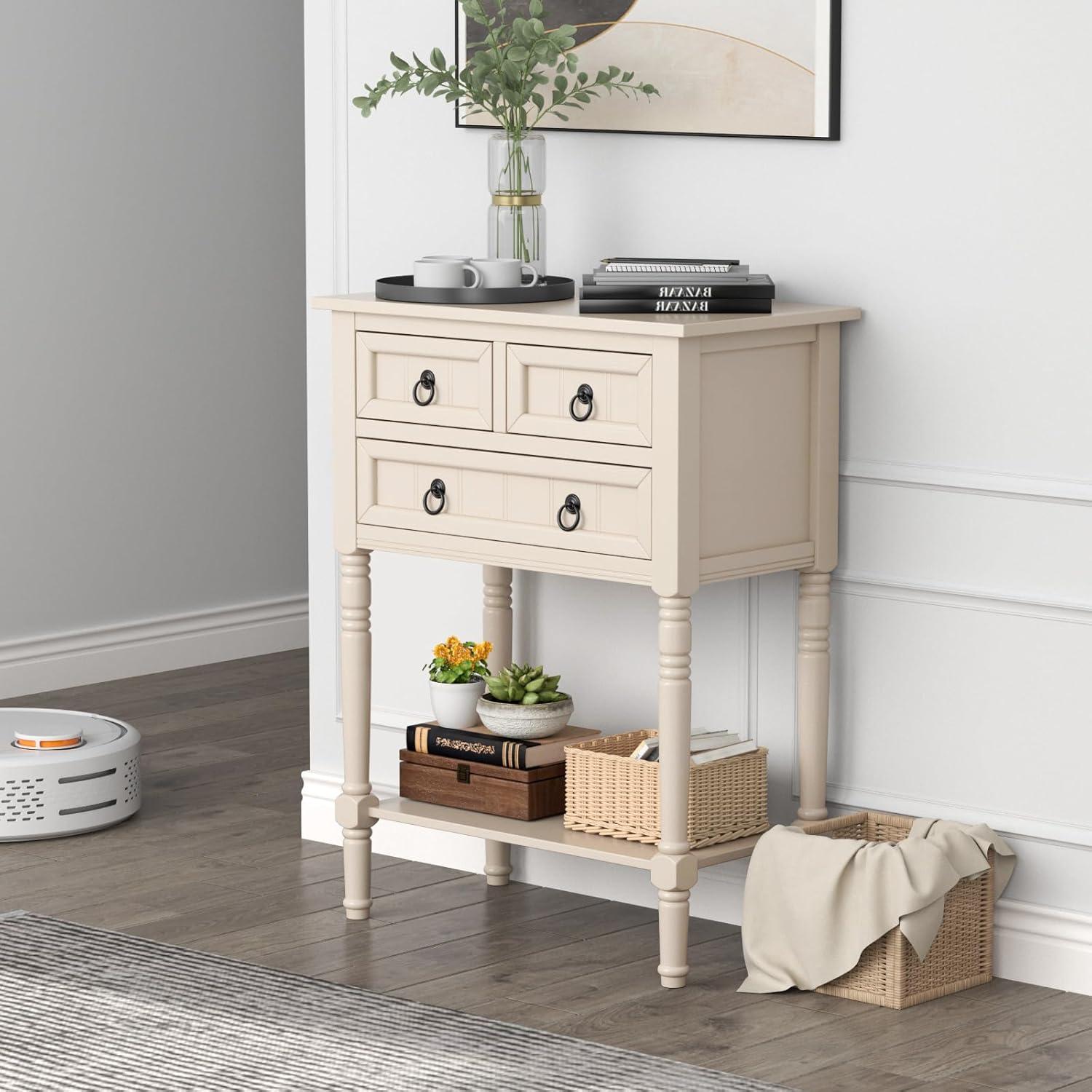 image:imageGiantex Entryway Table with Storage Rustic Small Console Table w 3 Drawers amp Open Bottom Shelf Skinny Wood Console Table Narrow Sofa Side Table for Living Room Foyer Hallway Entry Table BeigeBeige