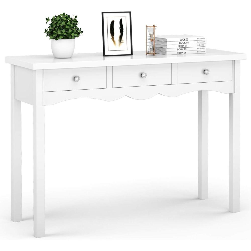 image:imageGiantex Console Table W3 Drawers for Living Room Bedroom Entryway Multifunctional Usage Accent Hall Table DeskWhite