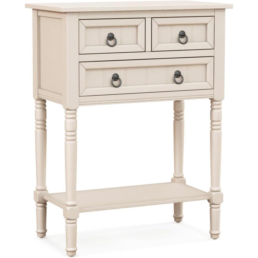 image:imageGiantex Entryway Table with Storage Rustic Small Console Table w 3 Drawers amp Open Bottom Shelf Skinny Wood Console Table Narrow Sofa Side Table for Living Room Foyer Hallway Entry Table BeigeBeige