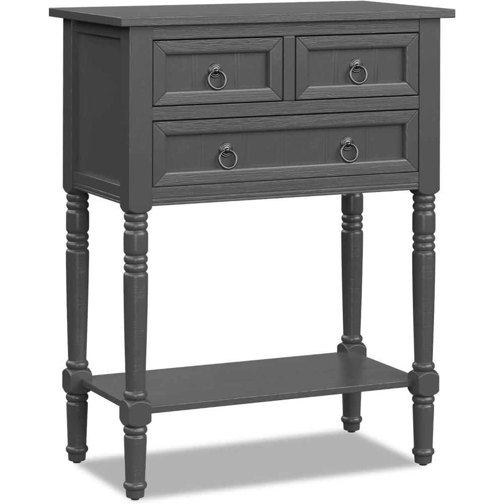 image:imageGiantex Entryway Table with Storage Rustic Small Console Table w 3 Drawers amp Open Bottom Shelf Skinny Wood Console Table Narrow Sofa Side Table for Living Room Foyer Hallway Entry Table BeigeGrey