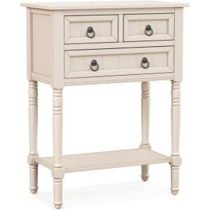 Giantex Entryway Table with Storage, Rustic Small Console Table w/ 3 Drawers & Open Bottom Shelf, Skinny Wood Console Table, Narrow Sofa Side Table for Living Room, Foyer, Hallway, Entry Table, Beige(Beige)