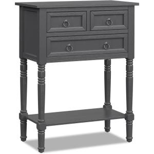 Giantex Entryway Table with Storage, Rustic Small Console Table w/ 3 Drawers & Open Bottom Shelf, Skinny Wood Console Table, Narrow Sofa Side Table for Living Room, Foyer, Hallway, Entry Table, Beige(Grey)